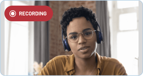 Person with headphones practicing an interview